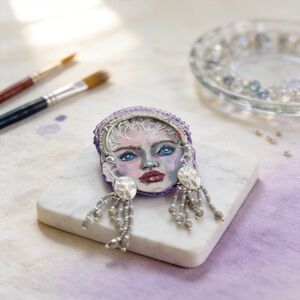 Artistic Pink and Gold Portrait Brooch